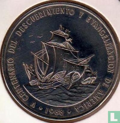 Dominican Republic 1 peso 1988 "500th anniversary Discovery and evangelization of America" - Image 1