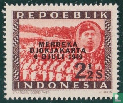 Troepen en Soekarno met opdruk