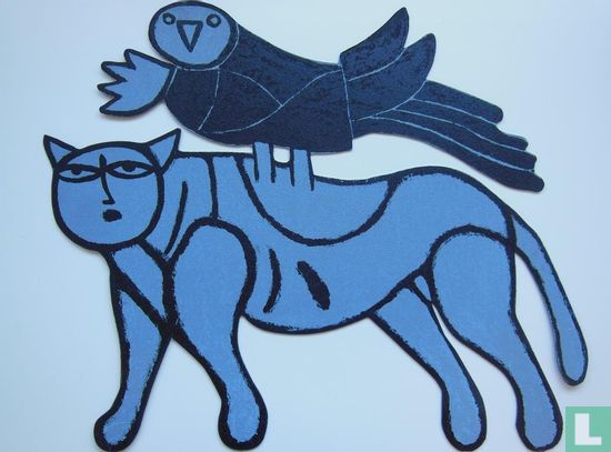Chat Blue avec Oiseau Noir - Afbeelding 2