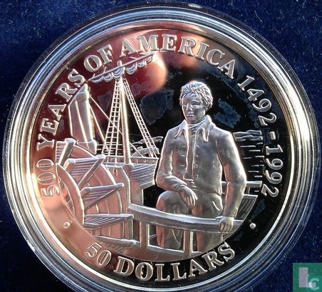 Cookeilanden 50 dollars 1991 (PROOF) "500 Years of America - Robert Fulton" - Afbeelding 2