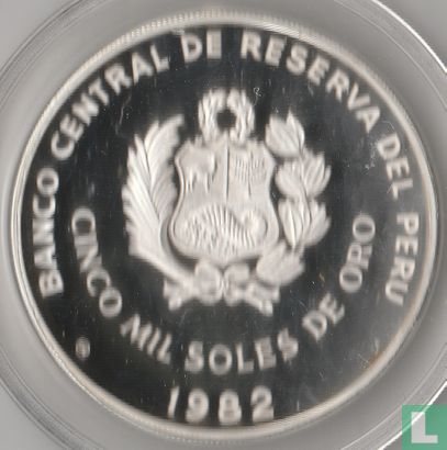 Peru 5000 soles de oro 1982 (PROOF) "Football World Cup in Spain - 6 players" - Afbeelding 1