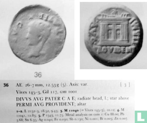 Romeinse Rijk, AE As, 14-37 AD, Augustus als divus onder Tiberius, Emerita Augusta, Hispania Lucitania  - Image 3