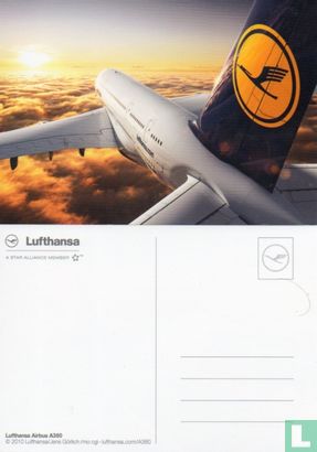 Lufthansa Airbus A380 coucher soleil