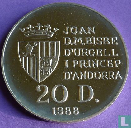 Andorra 20 diners 1988 (PROOF) "1992 Summer Olympics in Barcelona" - Afbeelding 1