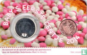 Netherlands 1 cent 2014 (coincard - girl) "Baby's eerste centje" - Image 1