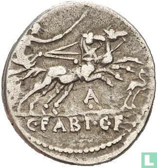 Romeinse Republiek. C. Fabius, muntmeester, AR Denarius Rome 102 v.Chr. - Afbeelding 1