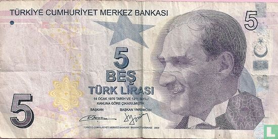 Turquie 5 lires (préfixe B) - Image 1
