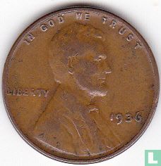 United States 1 cent 1936 (without letter - misstrike) - Image 1