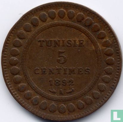 Tunisia 5 centimes 1892 (AH1309) - Image 1