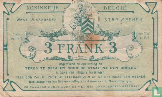 Meenen 3 Frank 1914 - Afbeelding 1
