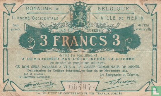 Meenen 3 Francs 1914 - Image 2
