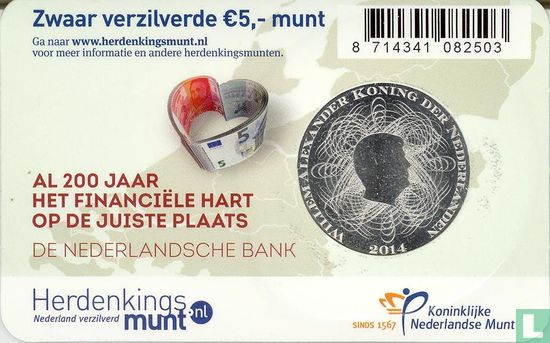 Pays-Bas 5 euro 2014 (coincard - UNC) "200 years of the Netherlands Central Bank" - Image 1