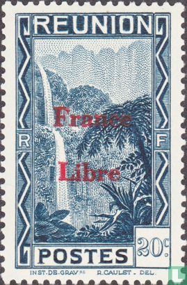 Salazie Wasserfall, mit Aufdruck "France Libre"