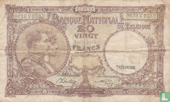 Belgium 20 francs (1941-43) - Image 1