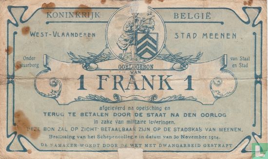 Meenen 1 Frank 1914 - Afbeelding 1