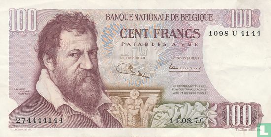 100 frank Belgium 1970 - Image 1