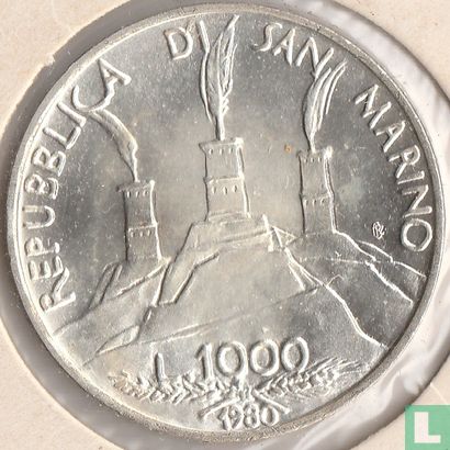 San Marino 1000 Lire 1980 "1500th anniversary Birth of St. Benedict" - Bild 1