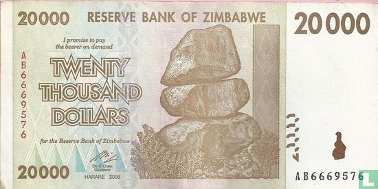 Zimbabwe 20.000 Dollars 2008 - Afbeelding 1