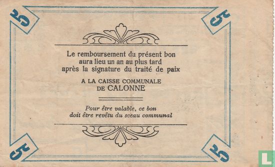 Calonne 5 Francs 1915 - Image 2