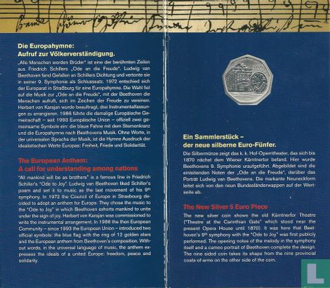 Autriche 5 euro 2005 (folder) "10th anniversary Austrian membership of European Union - European Union hymn" - Image 2