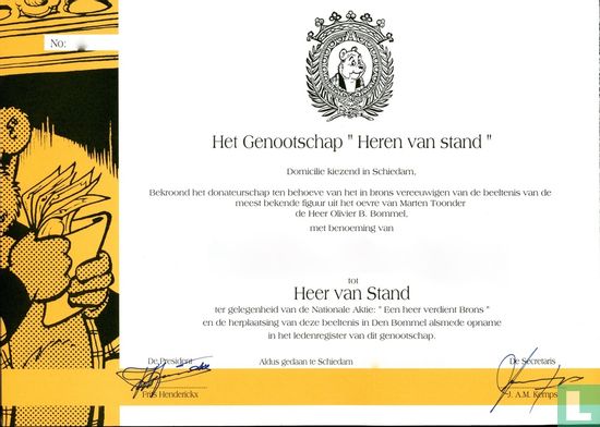 Certificaat benoeming "Heer van Stand"