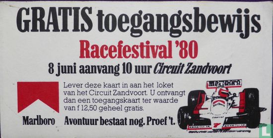 Toegangskaart Racefestival 1980 Circuit Zandvoort 