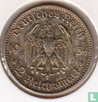 Empire allemand 2 reichsmark 1934 (F) "First anniversary of Nazi Rule" - Image 1