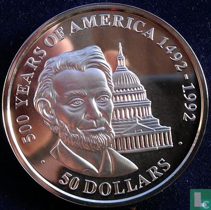 Cook Islands 50 dollars 1990 (PROOF) "500 years of America - Abraham Lincoln" - Image 2