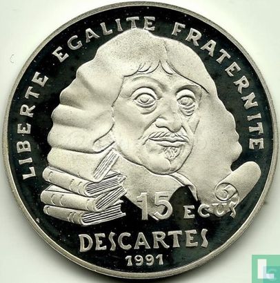 Frankrijk 100 francs / 15 écus 1991 (PROOF) "René Descartes" - Afbeelding 1