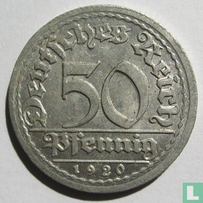 Duitse Rijk 50 pfennig 1920 (G) - Afbeelding 1