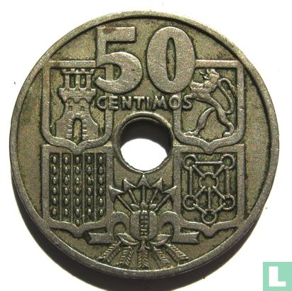 Espagne 50 centimos 1949 (1951 flèches vers le haut) - Image 2