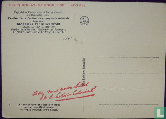 Rwenzori  Koloniaal Paviljoen.Rwenzori Mountain Congo  Wereldtentoonstelling 1935. Exposition de Bruxelles  - Afbeelding 2