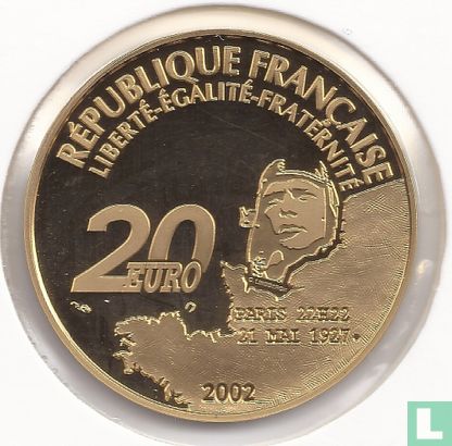 Frankrijk 20 euro 2002 (PROOF) "75th anniversary of the first solo flight over the Atlantic without stopover" - Afbeelding 1