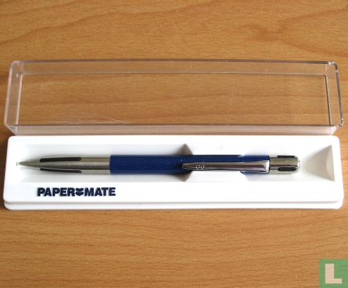 Paper Mate Blue Sparkle & Stainless Steel Rubber Grip Ballpoint - 1990's - USA - Afbeelding 1
