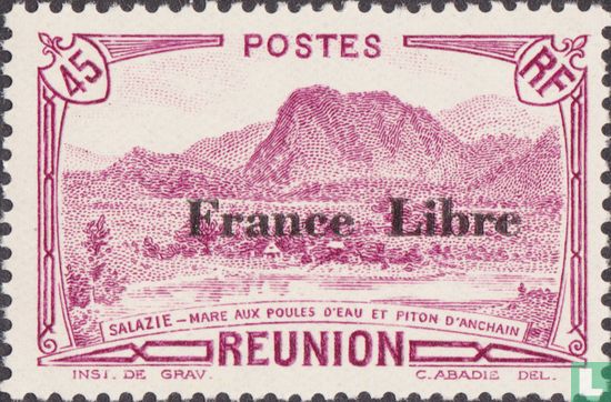 Salazie scenery, overprinted "France libre"