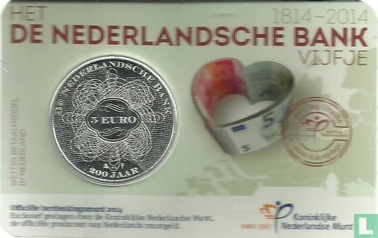 Netherlands 5 euro 2014 (coincard - first day issue) "200 years of the Netherlands Central Bank" - Image 2
