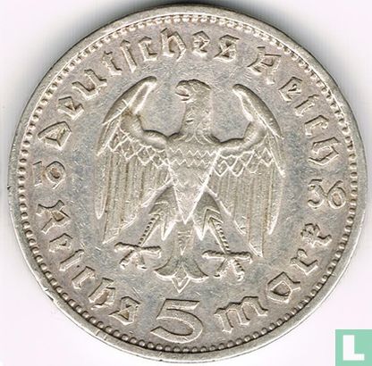 German Empire 5 reichsmark 1936 (without swastika - G) - Image 1