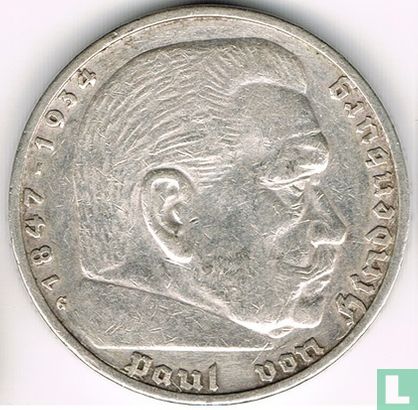 Duitse Rijk 5 reichsmark 1936 (zonder hakenkruis - G) - Afbeelding 2