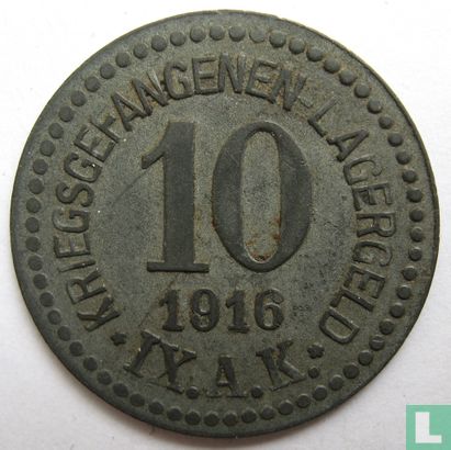 Güstrow Kriegsgefangenen-lagergeld 10 pfennig 1916 IX.A.K. - Afbeelding 1