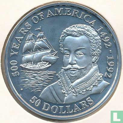 Cook-Inseln 50 Dollar 1990 (PP) "500 years of America - Sir Francis Drake" - Bild 2