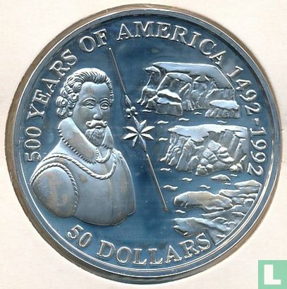 Cook Islands 50 dollars 1993 (PROOF) "500 years of America - Sir Martin Frobisher" - Image 2