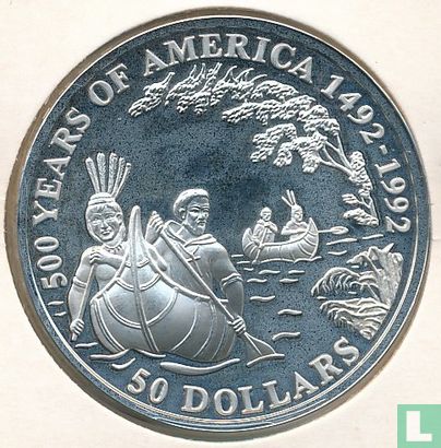 Cook Islands 50 dollars 1993 (PROOF) "500 years of America - Father Jacques Marquette" - Image 2