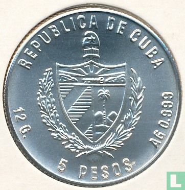 Cuba 5 pesos 1986 (type 1) "1988 Winter Olympics in Calgary" - Afbeelding 2