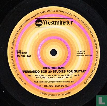 John Williams Fernando Sor 20 Studies For Guitar - Image 3