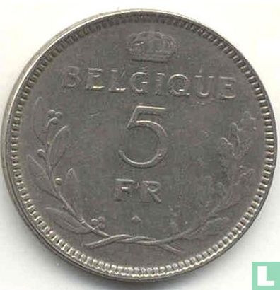 België 5 francs 1937 (positie B) - Afbeelding 2