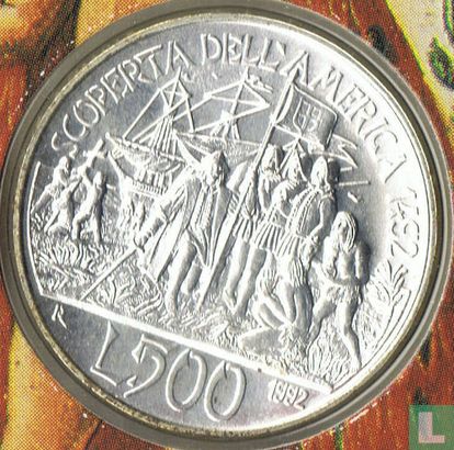 Italië 500 lire 1992 "Christopher Columbus - 500th anniversary Discovery of America" - Afbeelding 1