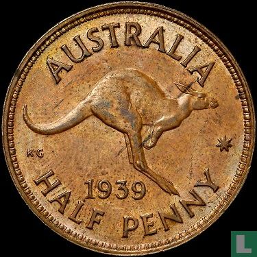 Australien ½ Penny 1939 (Kangaroo reverse) (single foot "Y") - Bild 1