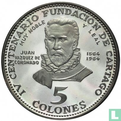 Costa Rica 5 colones 1970 (PROOF) "400th anniversary Founding of New Carthage" - Image 2