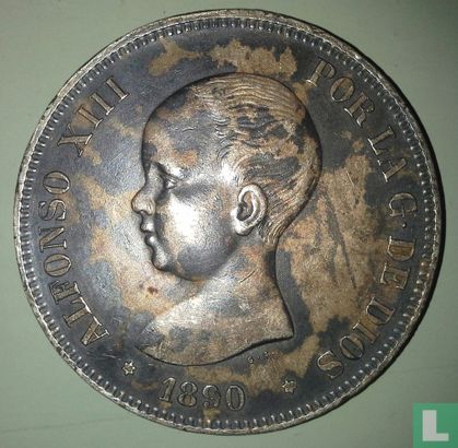 Spain 5 pesetas 1890 (MP-M) - Image 1