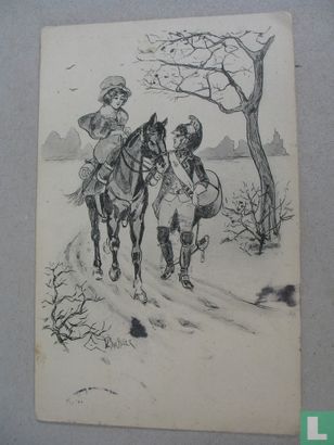 Soldaat met vrouw op paard - Afbeelding 1